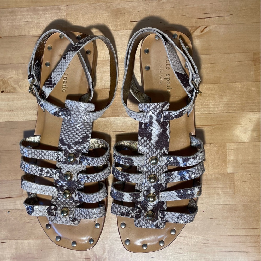 Kate Spade Animal Print Leather Studded Gladiator Sandals Size 8